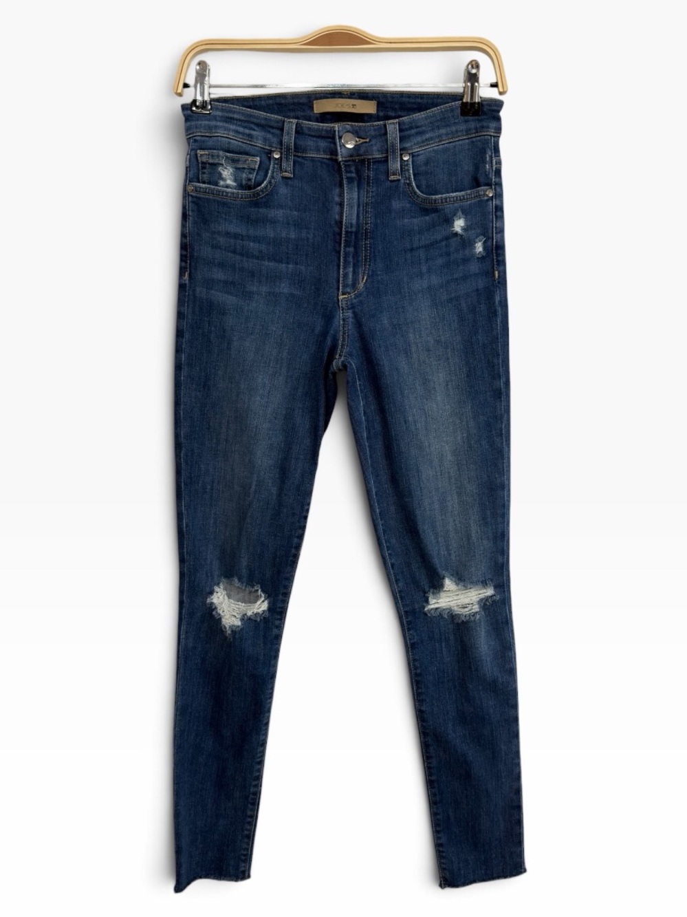 Joe’s Jeans High Rise Skinny Ankle Distressed Raw Hem Dark Wash Jeans Size 27